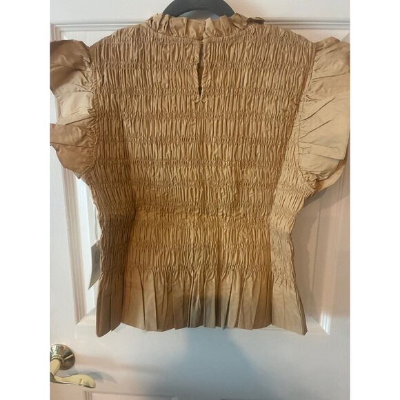 Hyacinth House by Tuckernuck Tan Smocked High Neck Nadine Blouse Shirt XL NWT - Picture 4 of 4